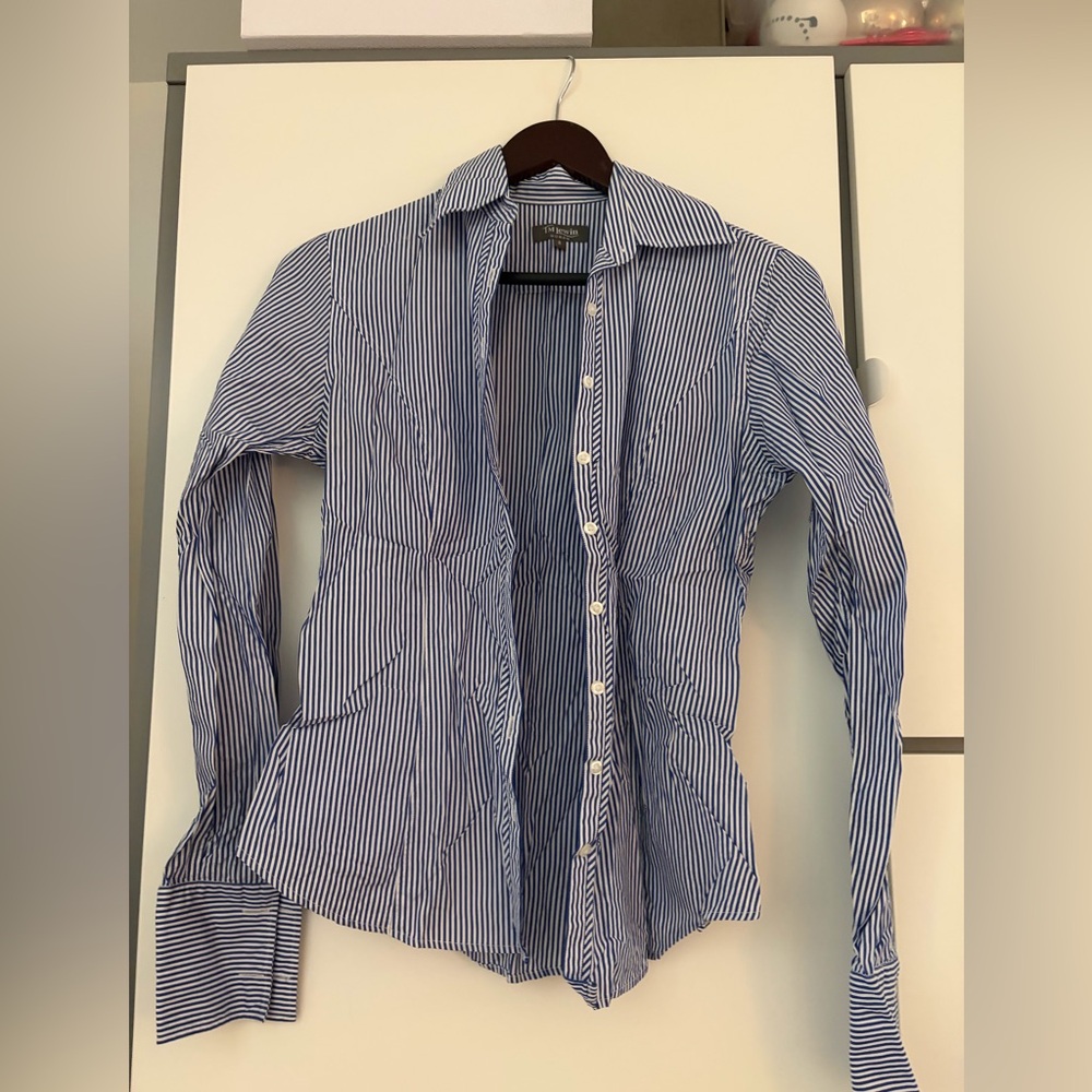 Striped Button-Down Shirt - Blue & White